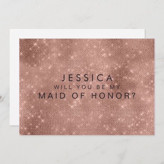 Roos Gold Glam Glitter Maid of Honor Request Cards Kaart (Voorkant / Achterkant)
