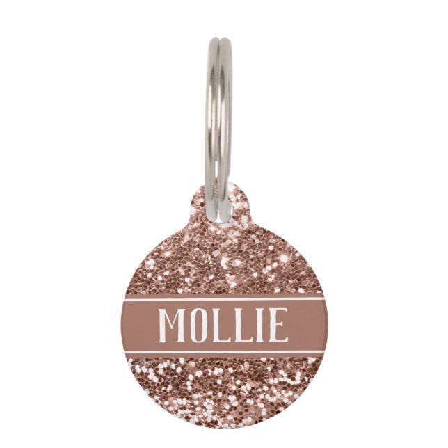 Roos Gold Glam Glitter Name and Address Huisdierpenning (Voorkant)