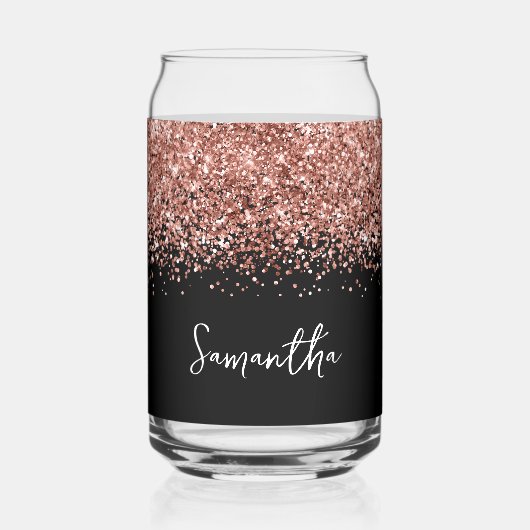 Roos Gold Glam Glitter op zwart Blikvorm Glas (Voorkant)