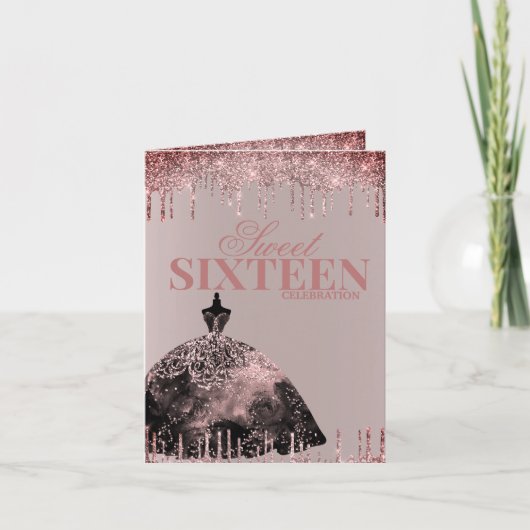 Roos Gold Glam Glitter Spark Sweet 16 Birthday (Voorkant)