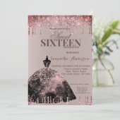 Roos Gold Glam Glitter Spark Sweet 16 Birthday Kaart (Staand voorkant)