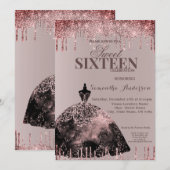 Roos Gold Glam Glitter Spark Sweet 16 Birthday Kaart (Voorkant / Achterkant)