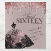 Roos Gold Glam Glitter Spark Sweet 16 Birthday Wijn Etiket (Enkel label)