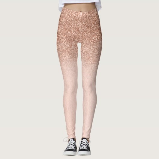 Roos Gold Glam Glitter Sparkle Ombre Trendy Leggings (Voorkant)