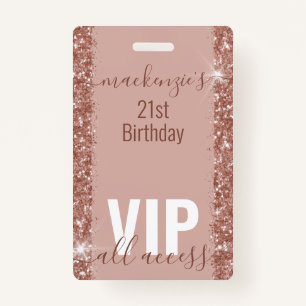 Roos Gold Glam Glitter VIP Bday Party Invitation Badge