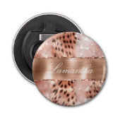 Roos Gold Glam Leopard Glitter Button Flesopener (Voorkant)