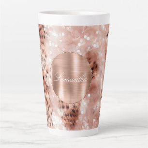 Roos Gold Glam Leopard Glitter Gepersonaliseerd Latte Mok