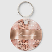 Roos Gold Glam Leopard Glitter Sleutelhanger (Voorkant)