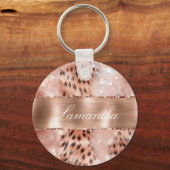 Roos Gold Glam Leopard Glitter Sleutelhanger (Voorkant)