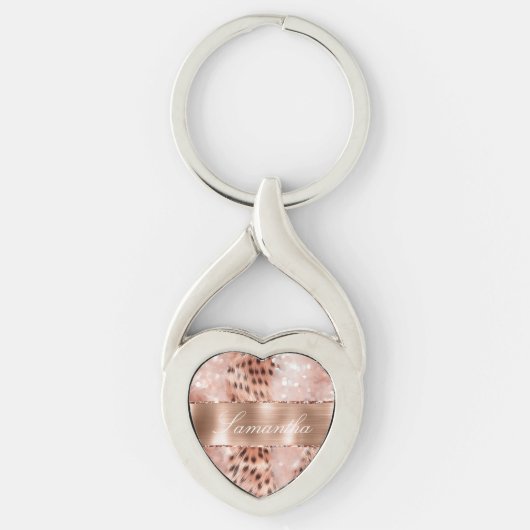 Roos Gold Glam Leopard Glitter Sleutelhanger (Voorkant)