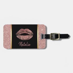 Roos Gold Glam Lips met naam Modern Glitter Bagagelabel