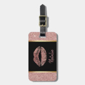 Roos Gold Glam Lips met naam Modern Glitter Bagagelabel (Voorkant verticaal)