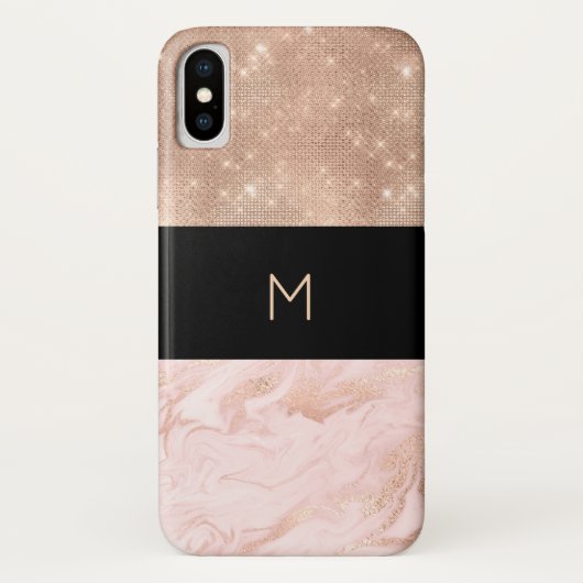 Roos Gold Glam Monogrammed Case-Mate iPhone Case (Achterkant)