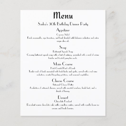 Roos Gold Glam Party Menu (Voorkant)