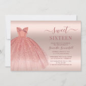 Roos Gold Glam Sweet 16 Birthday Script Kaart (Voorkant)