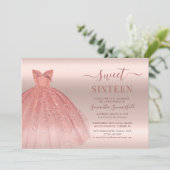 Roos Gold Glam Sweet 16 Birthday Script Kaart (Staand voorkant)