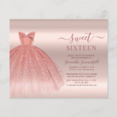 Roos Gold Glam Sweet 16 Modern Script Invitation (Voorkant)