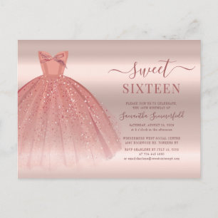 Roos Gold Glam Sweet 16 modern script Uitnodiging Briefkaart