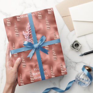 Roos Gold Glam Unicorn Verjaardag Cadeaupapier
