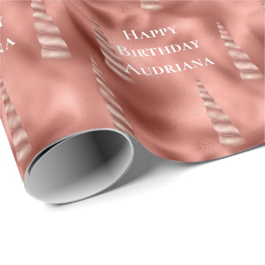 Roos Gold Glam Unicorn Verjaardag Cadeaupapier (Rol Hoek)