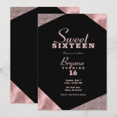 Roos Gold Glamor Geometric Modern Sweet 16 Party Kaart (Voorkant / Achterkant)