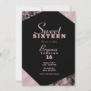 Roos Gold Glamor Geometric Modern Sweet 16 Party Kaart
