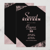 Roos Gold Glamor Geometric Modern Sweet 16 Party Kaart (Voorkant / Achterkant)