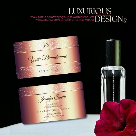 Roos Gold Glamour Sparkling Glitter en Monogram Visitekaartje