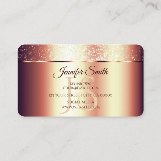 Roos Gold Glamour Sparkling Glitter en Monogram Visitekaartje (Achterkant)