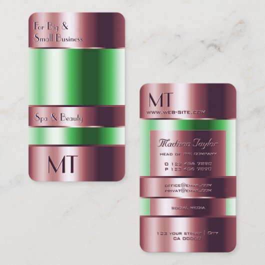 Roos Gold Glass Kan Groene Vloeistoffen Met Initia Visitekaartje (Voorkant / Achterkant)