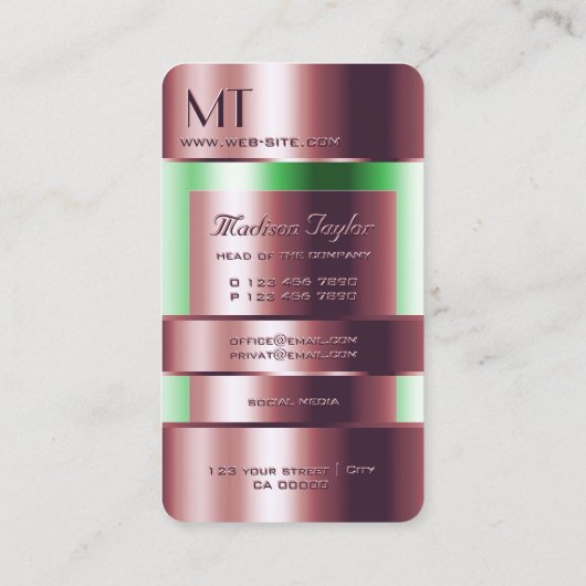 Roos Gold Glass Kan Groene Vloeistoffen Met Initia Visitekaartje (Achterkant)