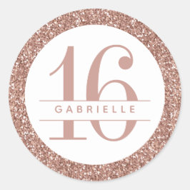Roos Gold Glitter 16e verjaardag op maat Ronde Sticker