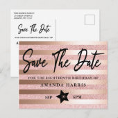 Roos Gold Glitter 18th Birthday Save the Date Briefkaart (Voorkant / Achterkant)