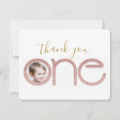 Roos Gold Glitter 1e Verjaardag Dank je kaart (Voorkant)