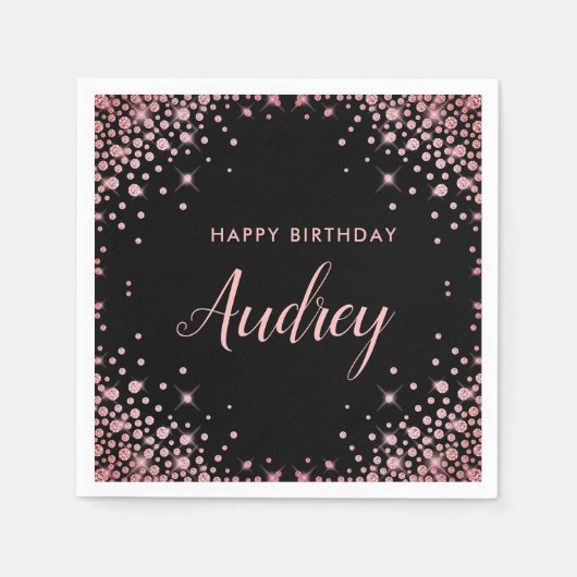 Roos Gold Glitter 21e Happy Birthday Monogram Servet (Voorkant)