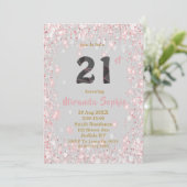 Roos Gold Glitter 21e verjaardag Uitnodigingen (Staand voorkant)