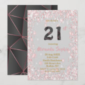 Roos Gold Glitter 21e verjaardag Uitnodigingen (Voorkant / Achterkant)