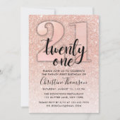 Roos Gold Glitter 21st Birthday Uitnodiging (Voorkant)