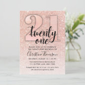 Roos Gold Glitter 21st Birthday Uitnodiging (Staand voorkant)