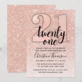 Roos Gold Glitter 21st Birthday Uitnodiging (Voorkant / Achterkant)