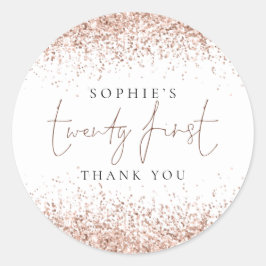 Roos Gold Glitter 21ste verjaardag Dank u Ronde Sticker
