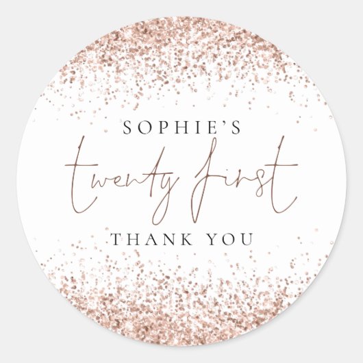 Roos Gold Glitter 21ste verjaardag Dank u Ronde Sticker (Voorkant)