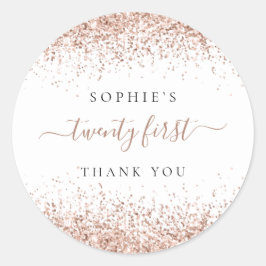 Roos Gold Glitter 21ste verjaardag Dank u Ronde Sticker