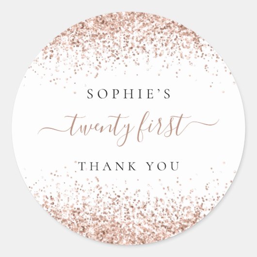 Roos Gold Glitter 21ste verjaardag Dank u Ronde Sticker (Voorkant)
