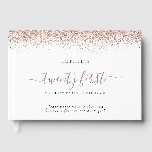 Roos Gold Glitter 21ste verjaardag Gastenboek (Voorkant)
