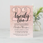 Roos Gold Glitter 22e verjaardag Uitnodiging (Staand voorkant)