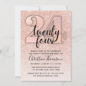 Roos Gold Glitter 24th Birthday Invitation Kaart (Voorkant)