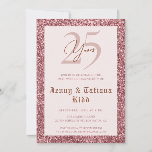 Roos Gold Glitter 25e trouwdag Kaart (Voorkant)