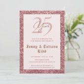 Roos Gold Glitter 25e trouwdag Kaart (Staand voorkant)