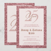 Roos Gold Glitter 25e trouwdag Kaart (Voorkant / Achterkant)